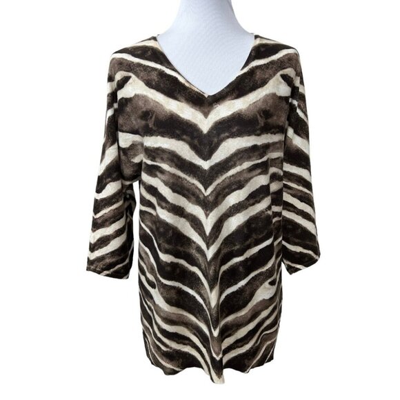 Chicos Sweater Womens L Large Zebra Print 3/4 Sleeves Knit Top V-Neck - Picture 2 of 8